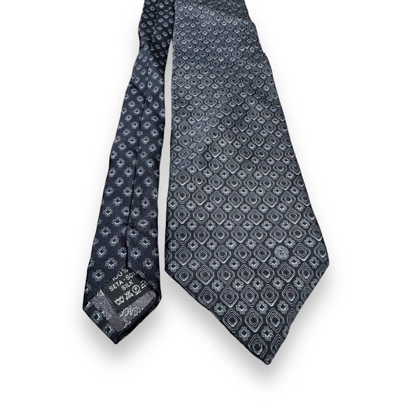 Vtg Versace Black Gray Silk Geometric Neck Tie Italy Made Medusa Logo Designer